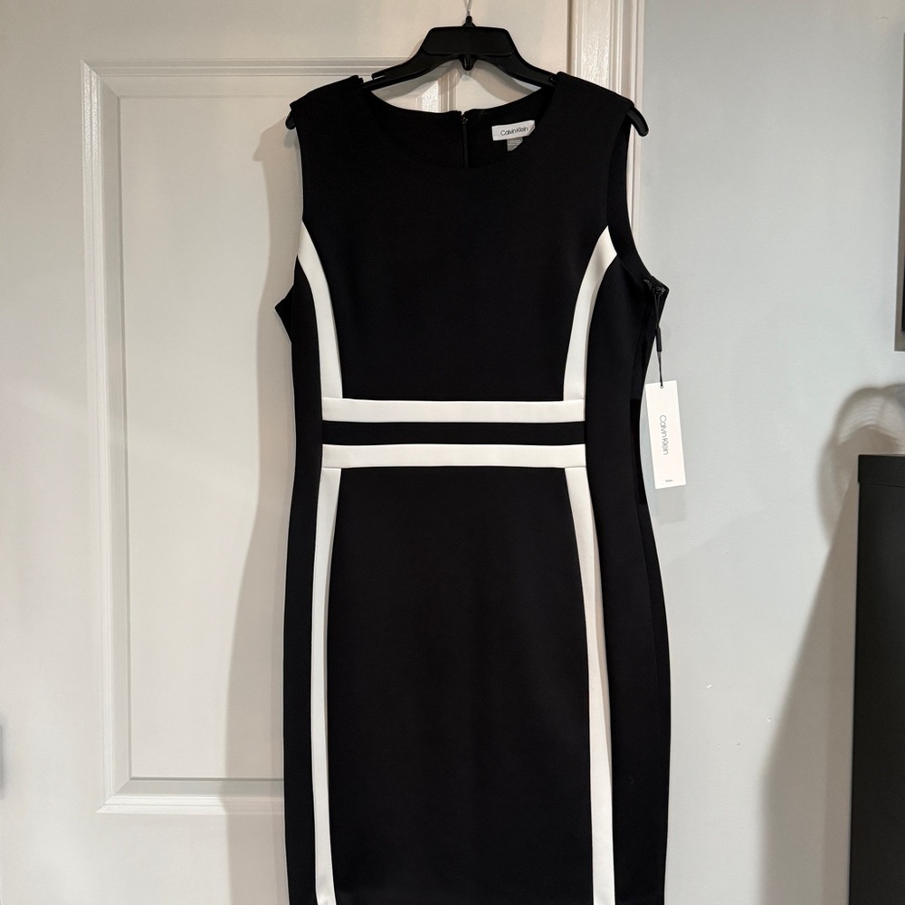 NWT Calvin Klein Black and White Sheath Midi Dress